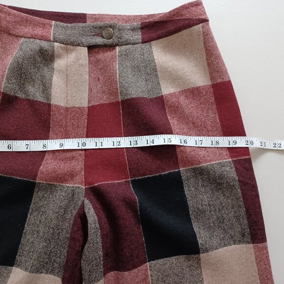 Yihua Burgundy Plaid Wool Blend Wide Leg Vintage Trousers - Picture 11 of 16